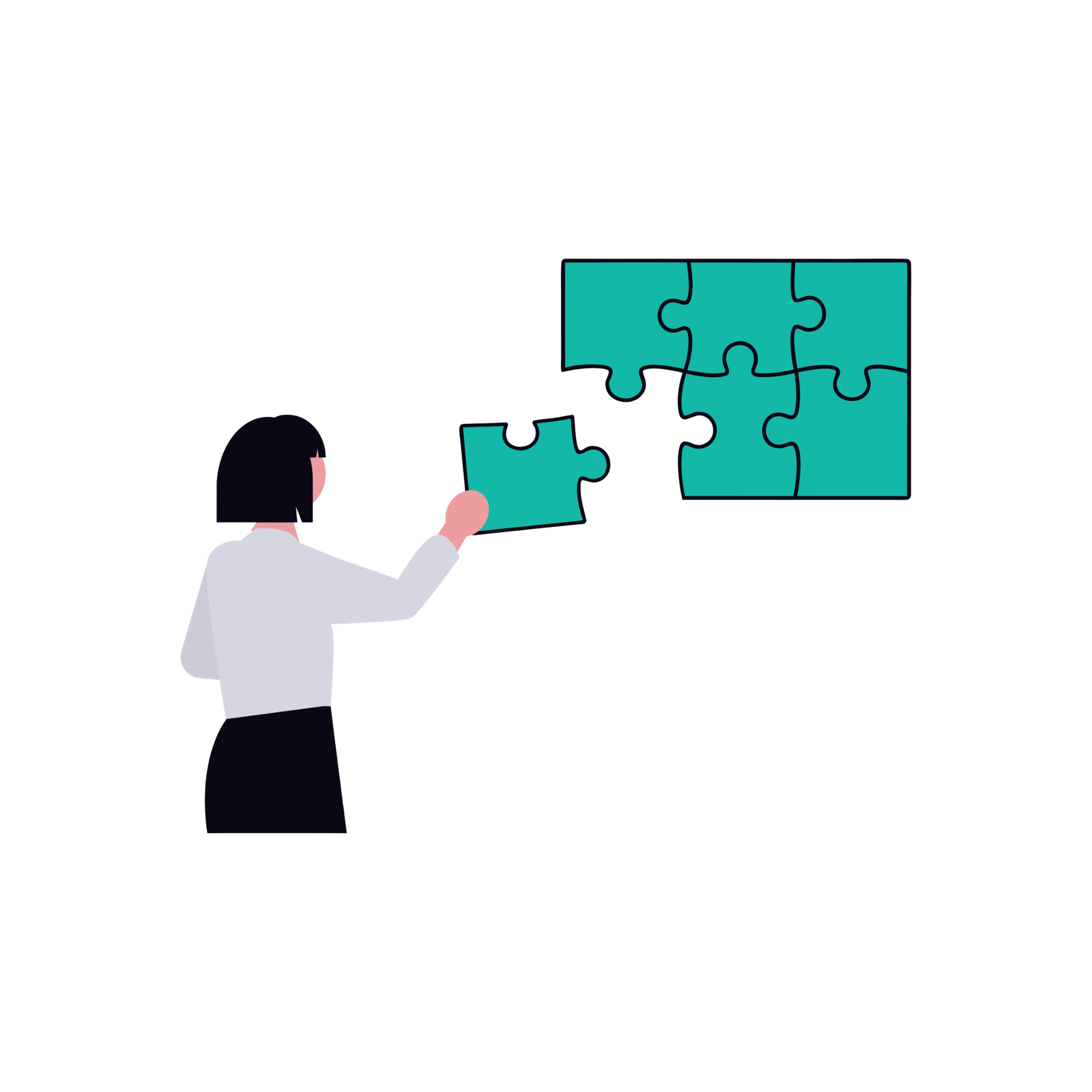 An illustration of a person completing a puzzle.