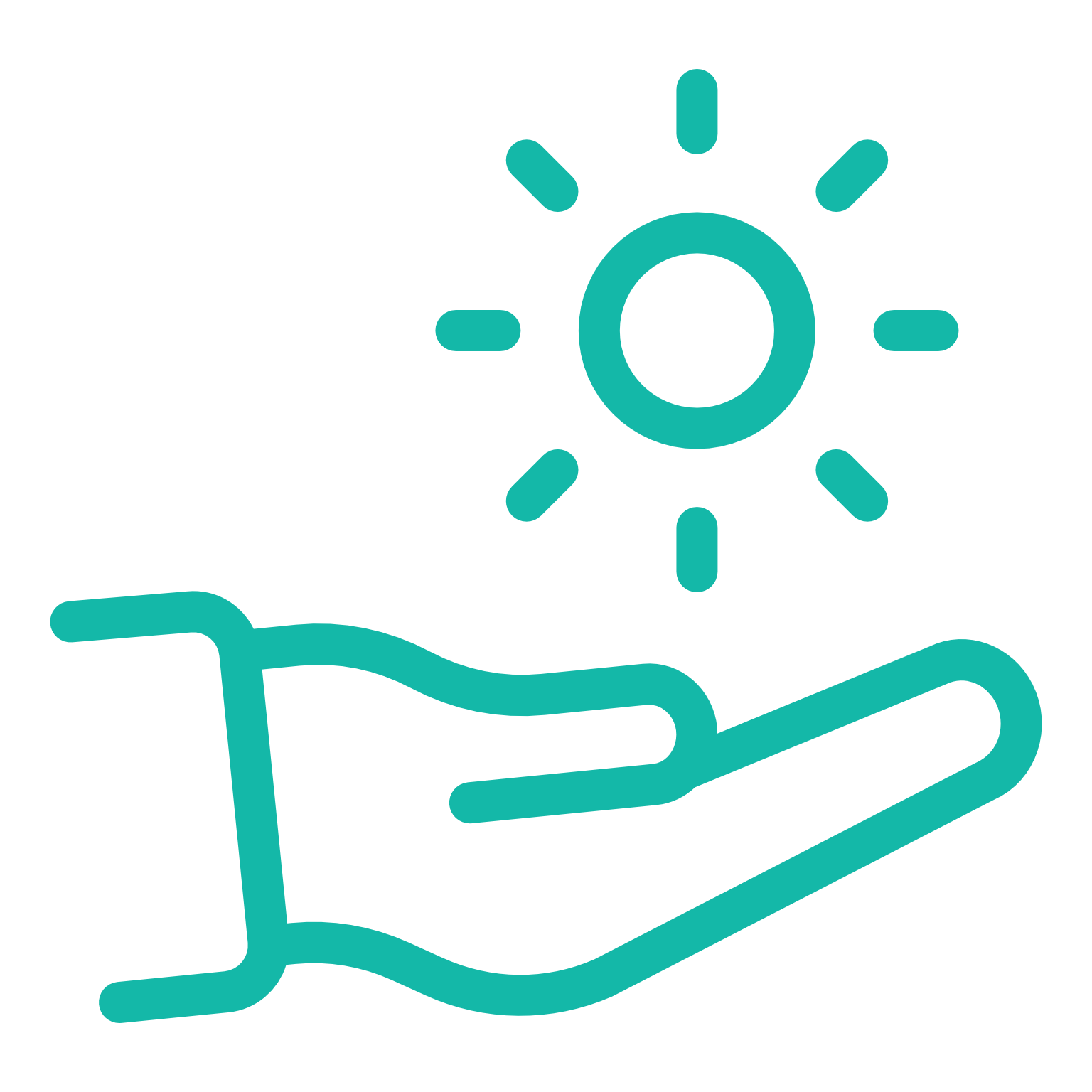 An illustration of a hand holding a sun icon above it, symbolizing solar energy accessibility.