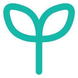 Simple graphic of a teal sprout with two leaves