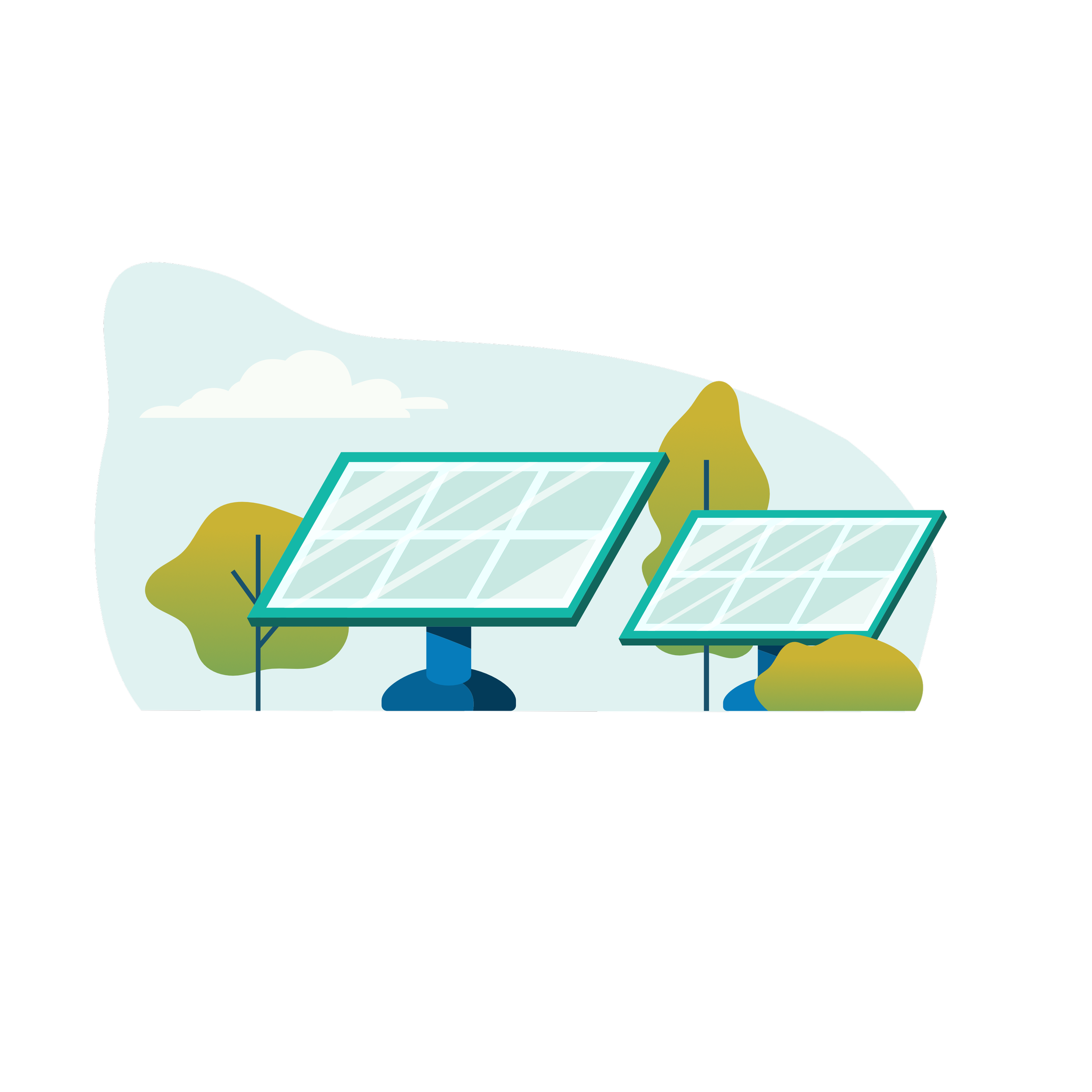 Illustration of solar panels installed on a hillside with trees around.