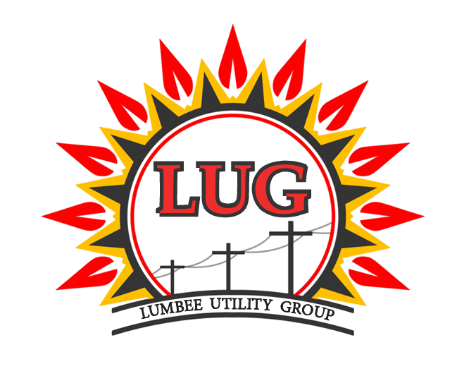 Logo for LUMUEE Utility Group featuring a sunburst design with red, yellow, and black colors, the text LUG in red and black, and a tagline 'LUMUEE Utility Group' underneath.