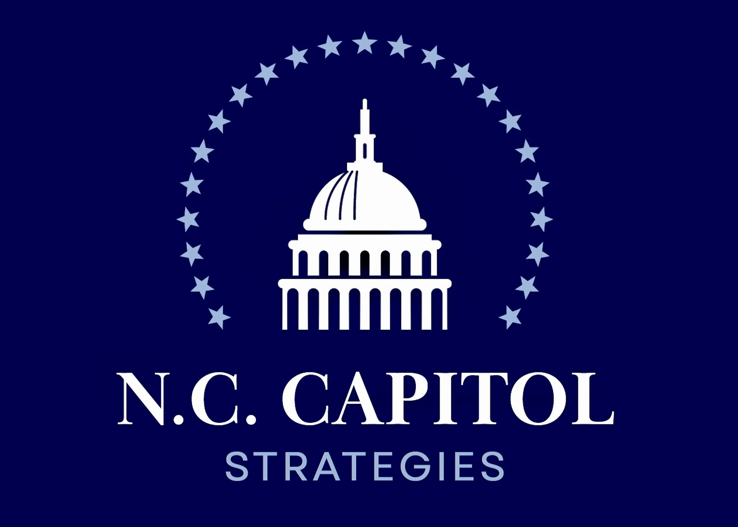 Cover image of a book titled "N.C. Capitol Strategies" featuring a graphic of the North Carolina State Capitol building and a circle of stars on a blue background.