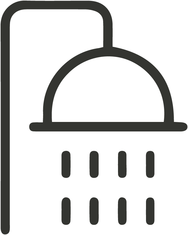 Icon of a showerhead with water spray.