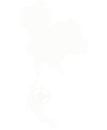 Outline map of Thailand with a compass marker pinpointing Koh Samui island, home to Saensook Villa in the Gulf of Thailand.