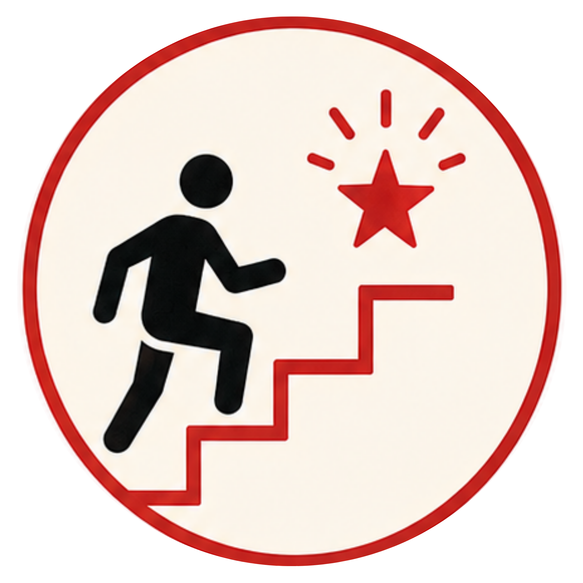 A circular red and white speed limit sign with a black silhouette of a person running and a red star, with the letter 'E' and a red line underneath.