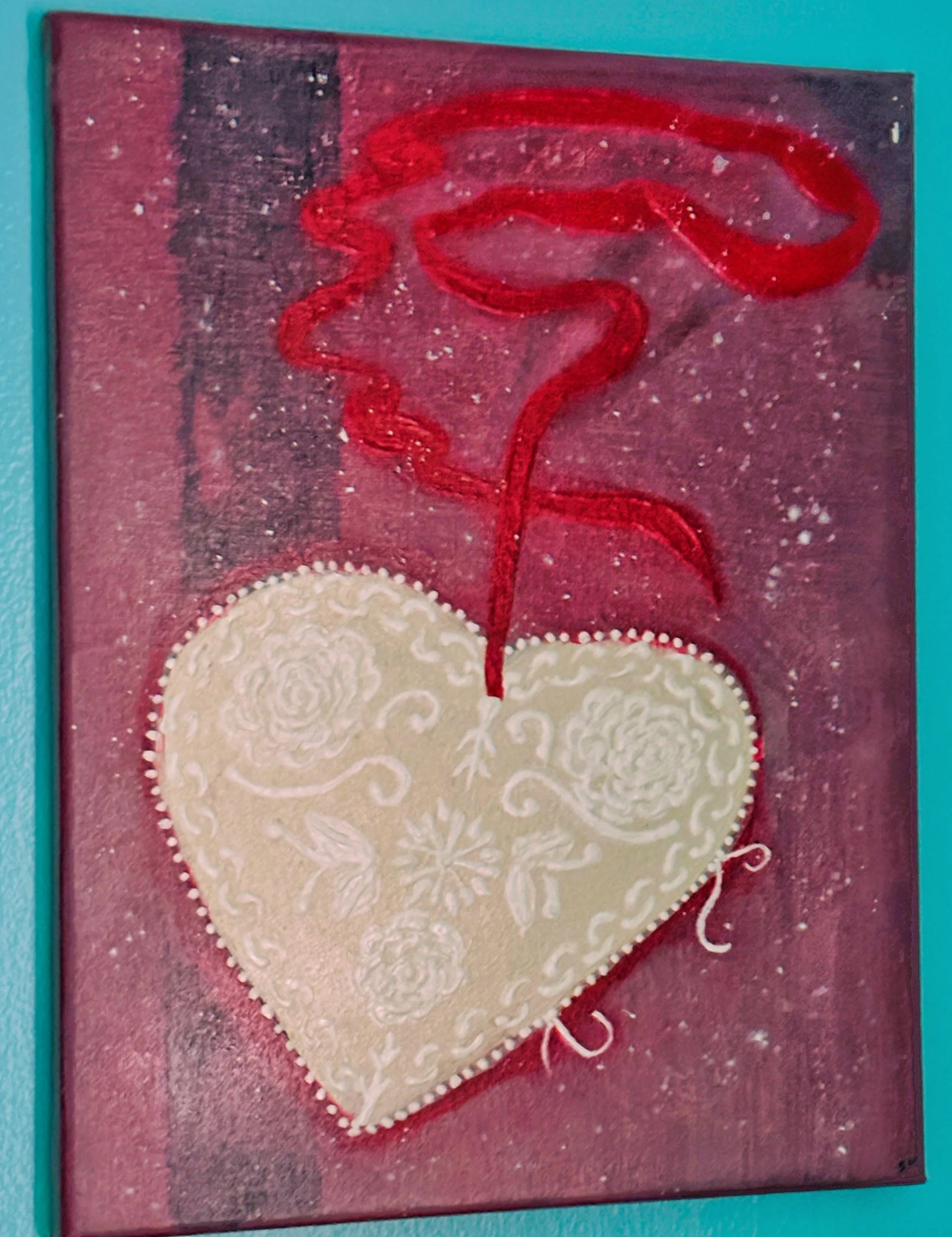 Victorian Style Heart With Ribbon Original 11"x14" Painting: Free Shipping