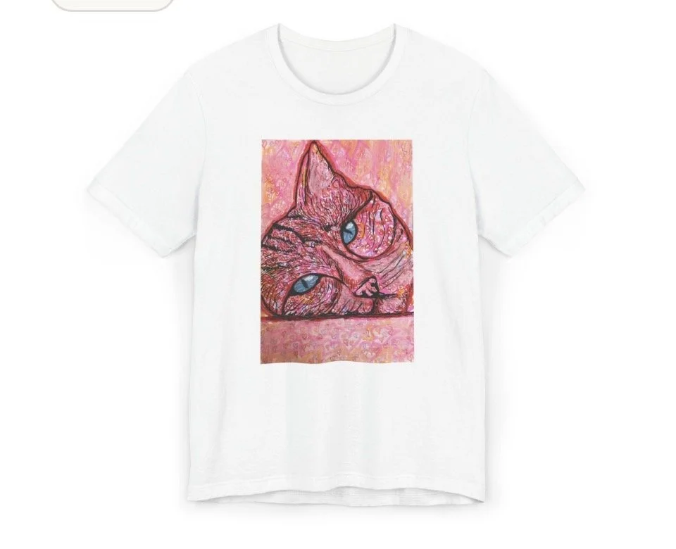 Free Shipping / Abstract Cat Illustration T-Shirt | Whimsical Feline Art Tee / Size XL