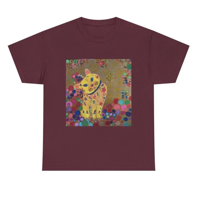 Free Shipping - Colorful Dotted Cat Tee | Whimsical Retro Floral Cat Shirt; Size Large