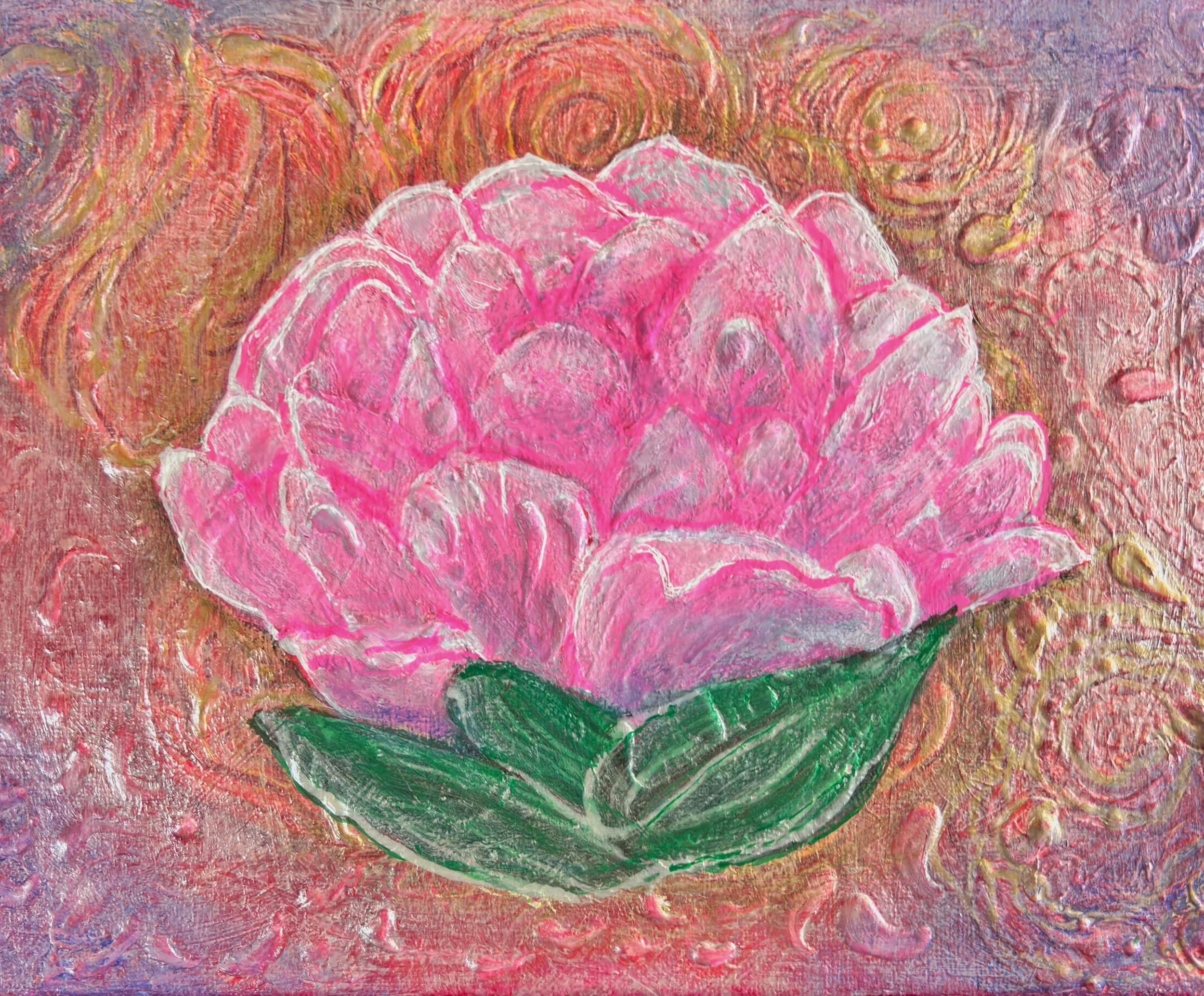 Pink Peony: 8"x10" Stretched Canvas; Acrylic Painting: Free Shipping