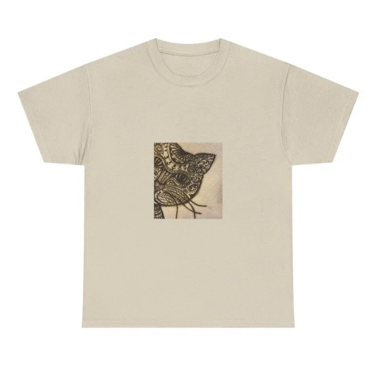 Size Medium: Intricate Zentangle Cat Tee | Hand-drawn Pattern Cat T-shirts; Free Shipping