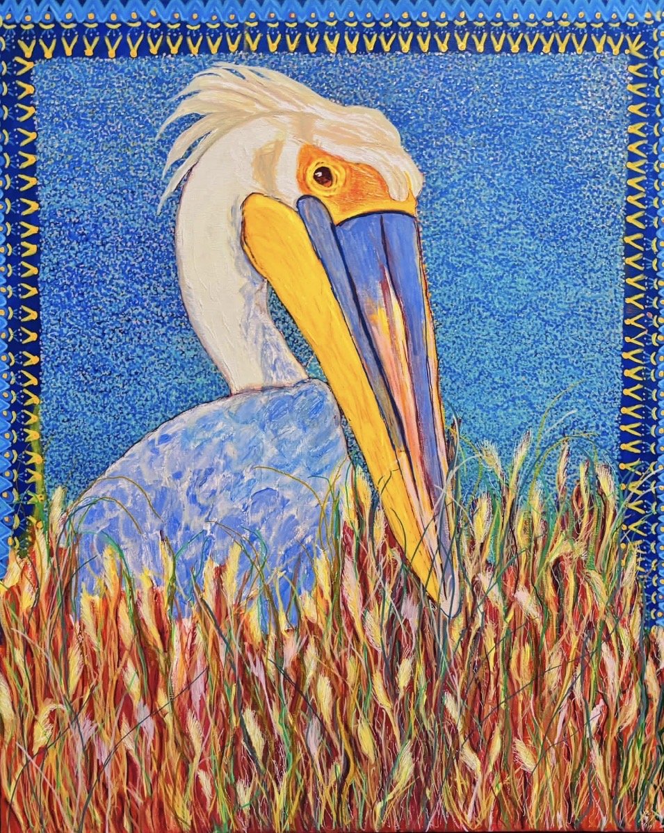 Gitchee: Lake Superior's White Pelican; 30x36x2 Stretched Canvas; Acrylic Painting