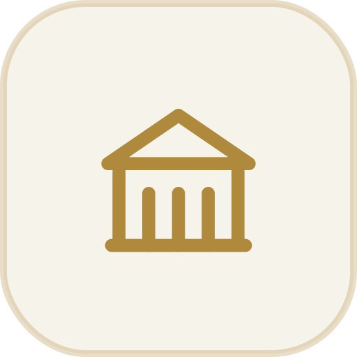 A gold-colored icon of a government or institutional building with columns.
