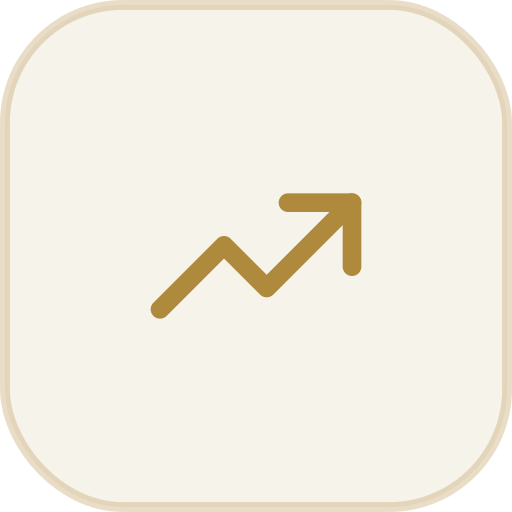 Gold-colored icon with an upward trending arrow and bar chart.