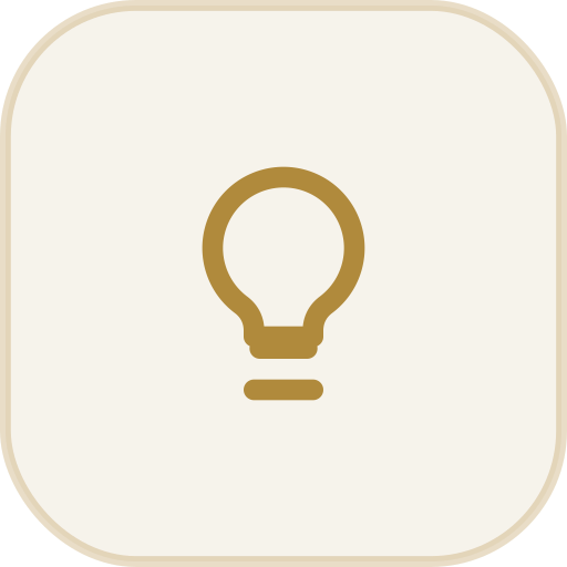 A gold-colored icon resembling a lightbulb on a matching background.