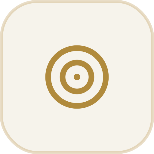A gold-colored, rounded square icon with a target symbol in the center.