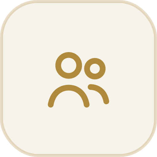 Icon with two stylized human figures, one larger and one smaller, in a dark yellow or brown color.