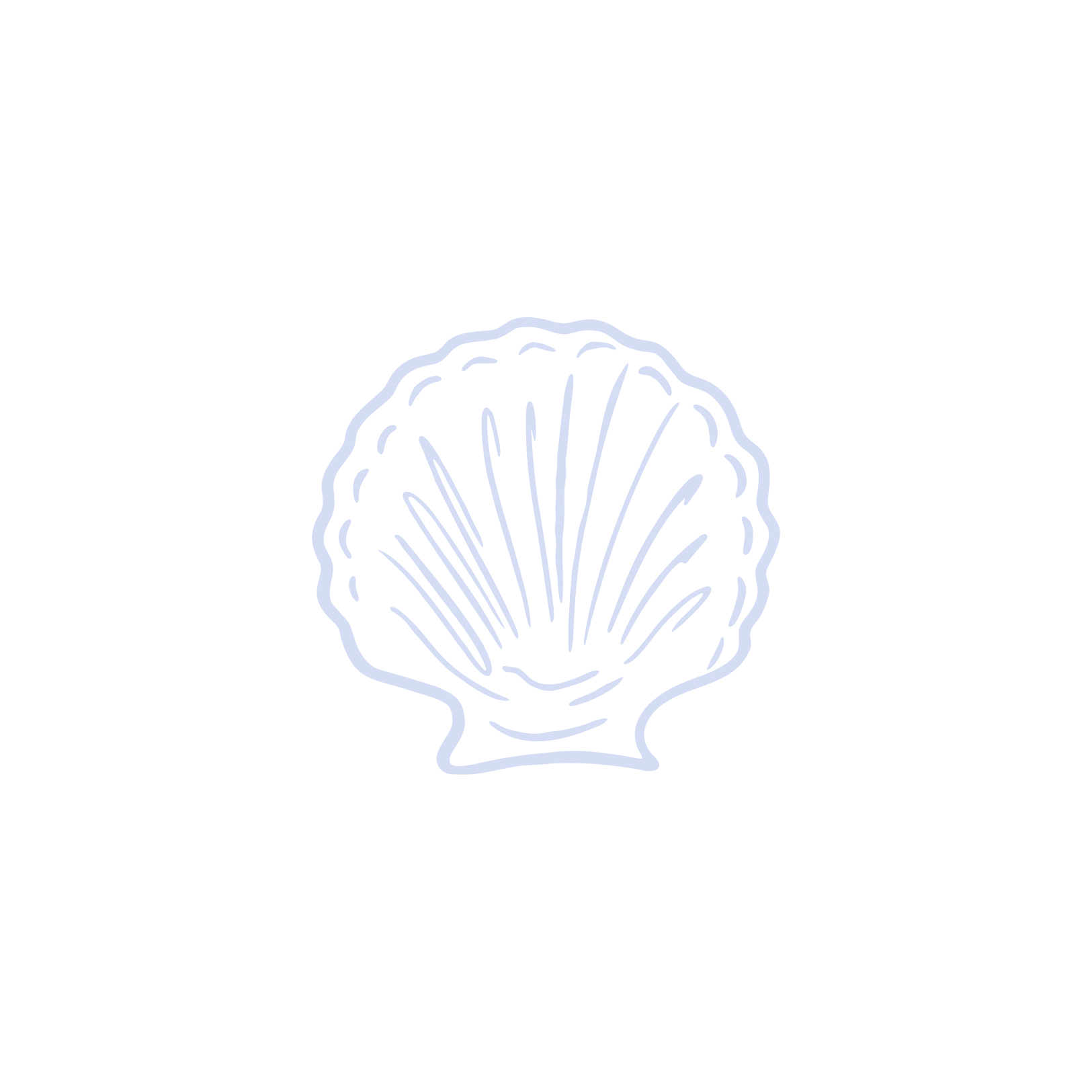 A minimalistic outline drawing of a seashell on a black background.