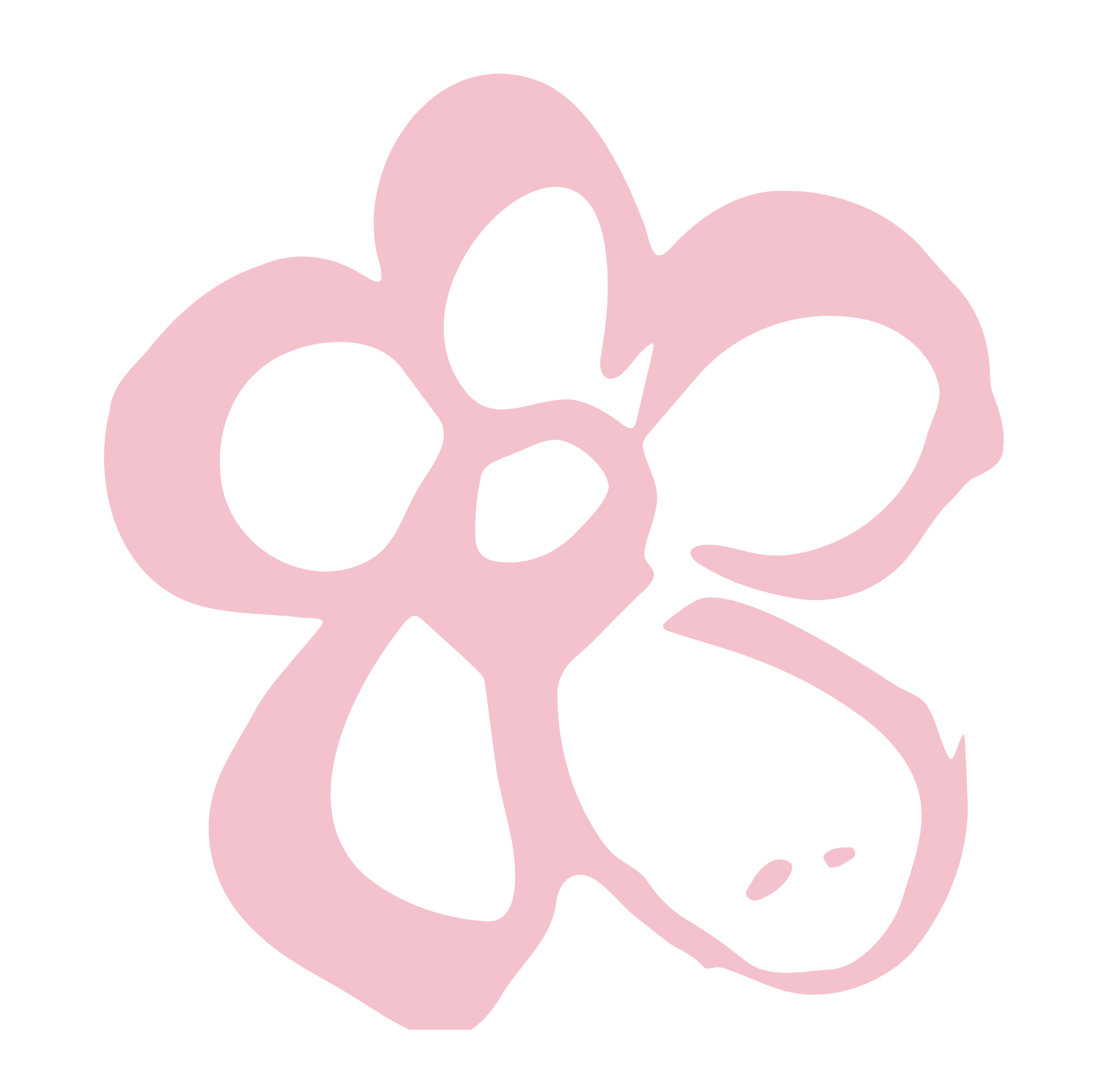 A pink skull outline with black areas in the eye sockets, nasal cavity, and inside the mouth.