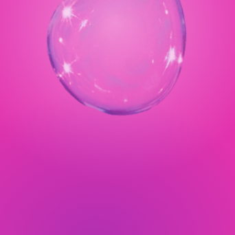 A large, transparent bubble floating against a pink background.