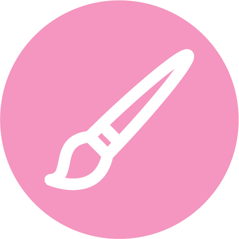A white paintbrush icon on a pink circular background.