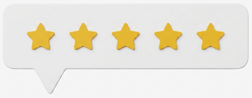 Five yellow star-shaped objects on a white background.