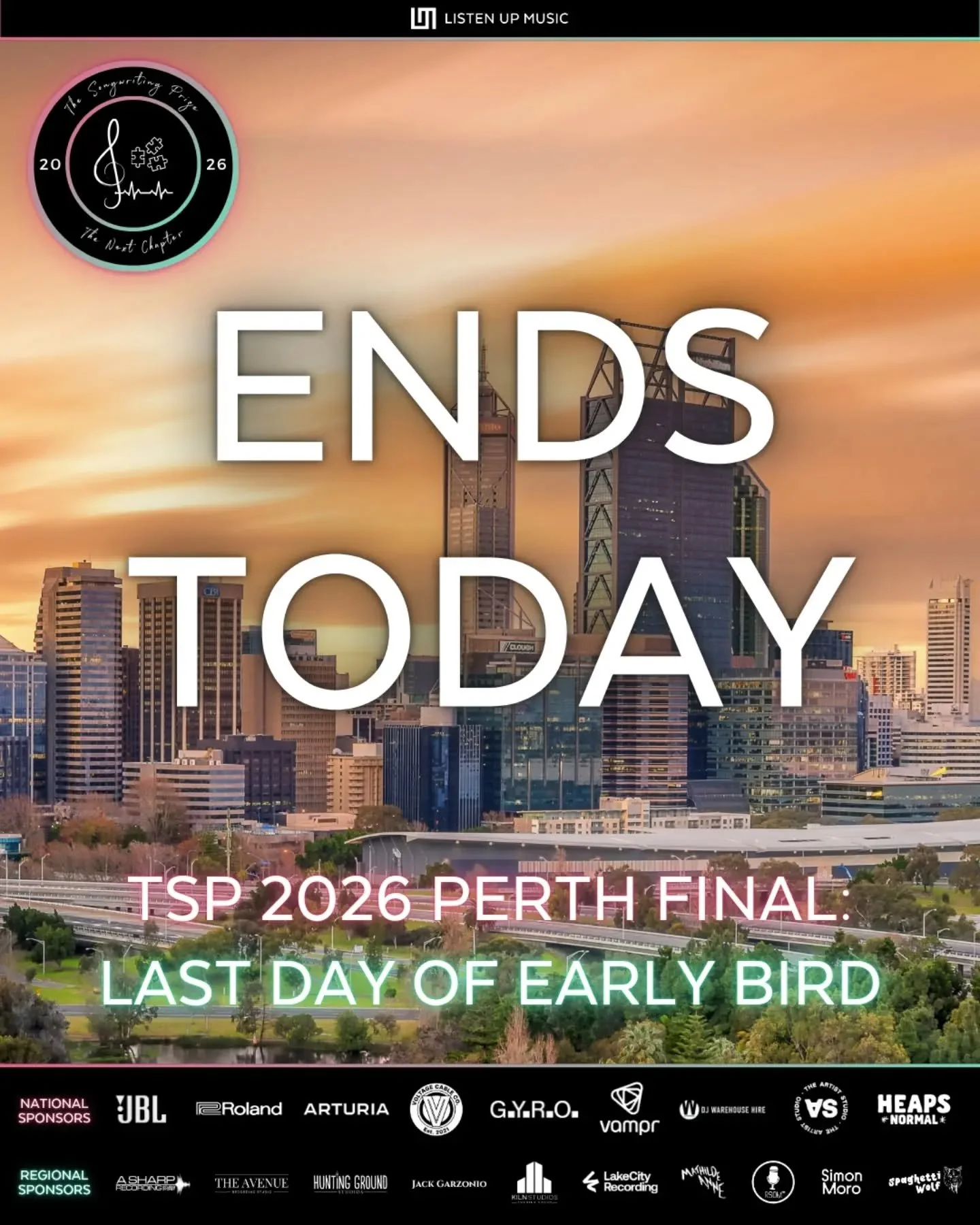 Early Bird tickets end today for anyone attending the Perth Final in just 2 WEEKS! Use code EARLYBIRD175 before midnight tonight to get yours for just $17.50 + bf
