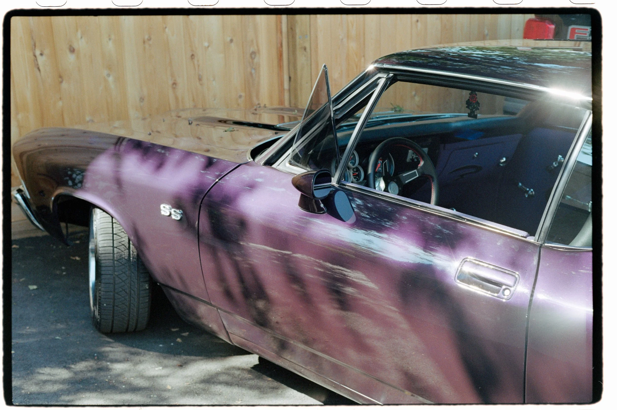A purple vintage sedan in Fort Langley, captured by Nikon F90X with AF 50mm f1.8, Kodak Kodacolor 200