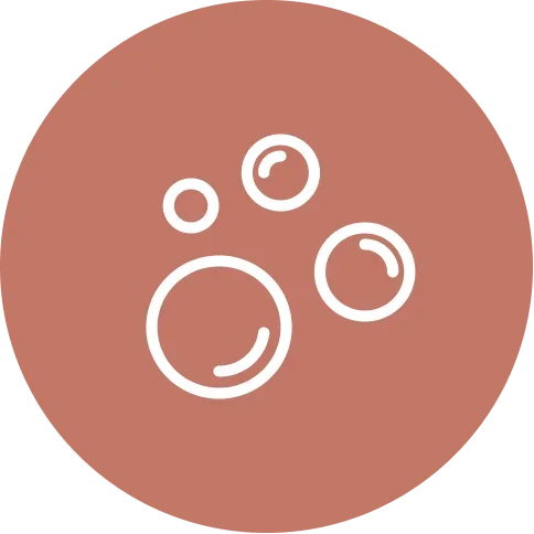 Illustration of five bubbles on a brown background.