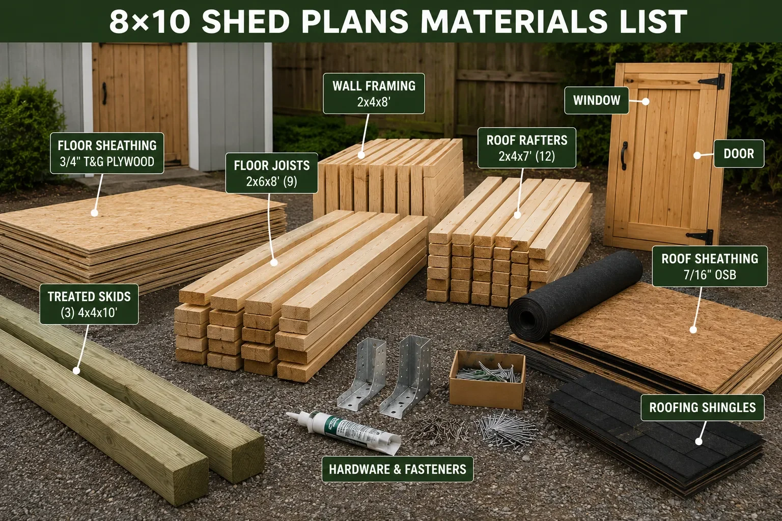 8×10 shed materials list