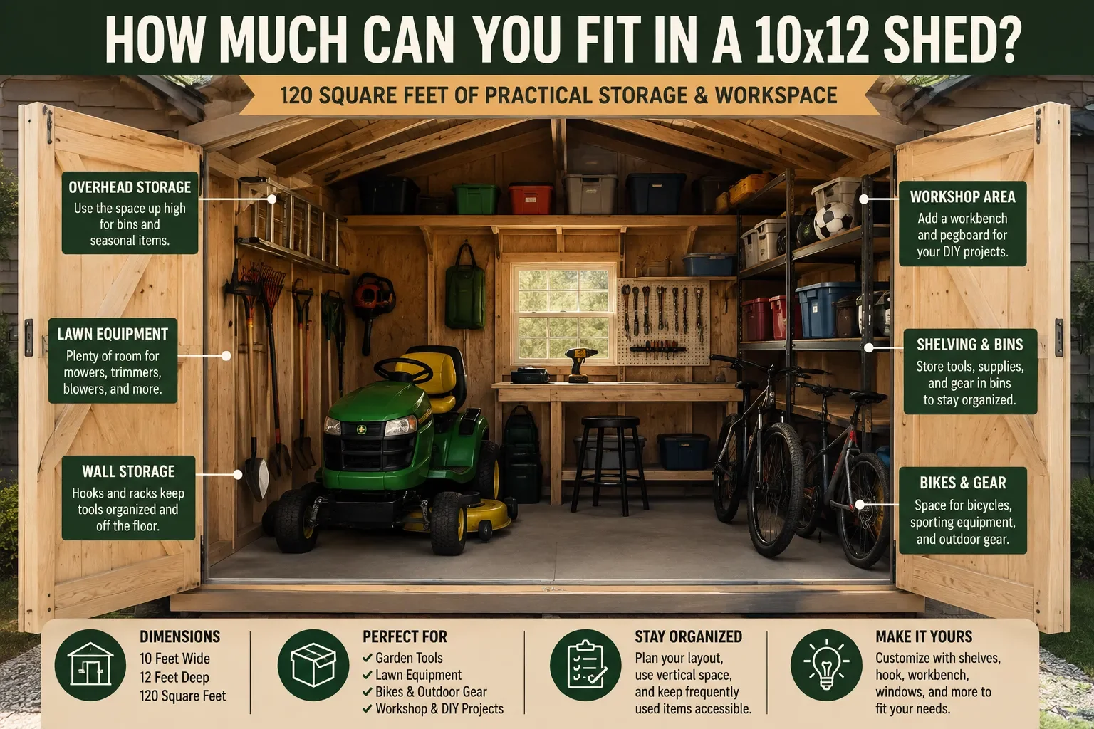 10x12 shed gives you 120 square feet