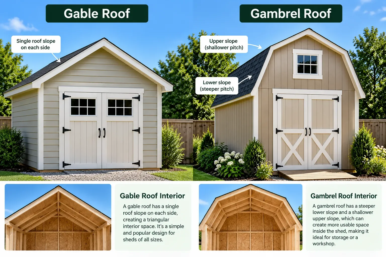 Comparison of gable and gambrel shed roof profiles