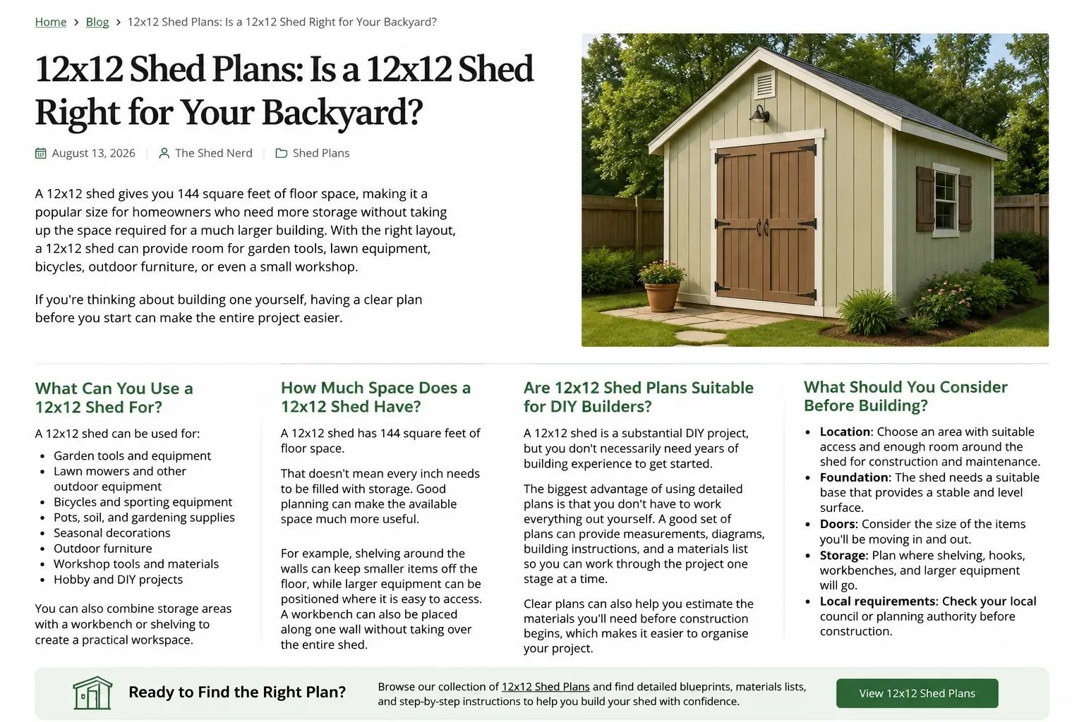 Choosing the Right 12x12 Shed Plans