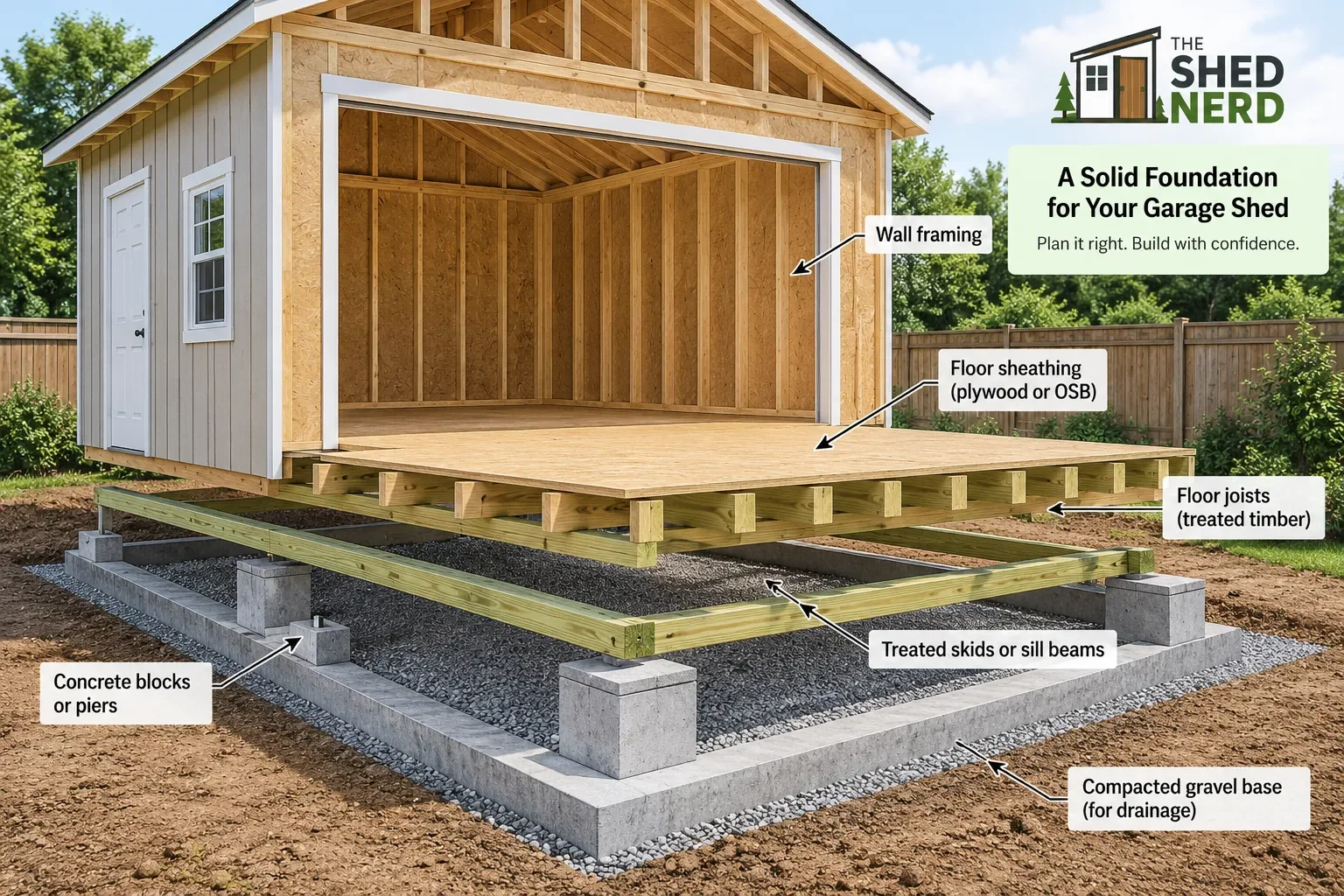 Garage shed foundation and floor framing diagram