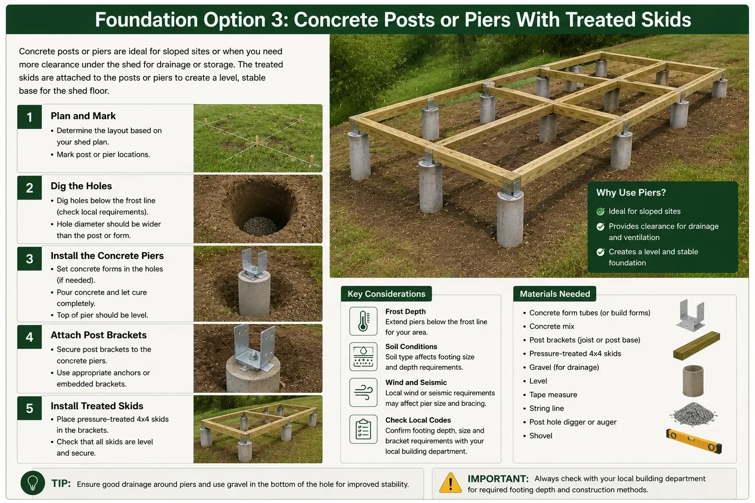 Concrete Posts or Piers With Treated Skids
