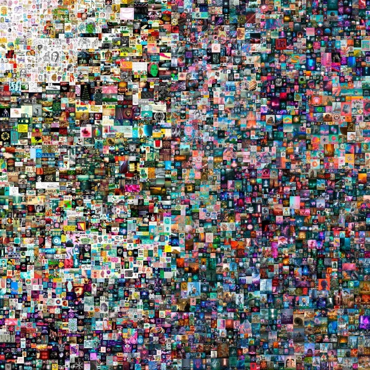 A collage of countless small, colorful images arranged to form a mosaic.