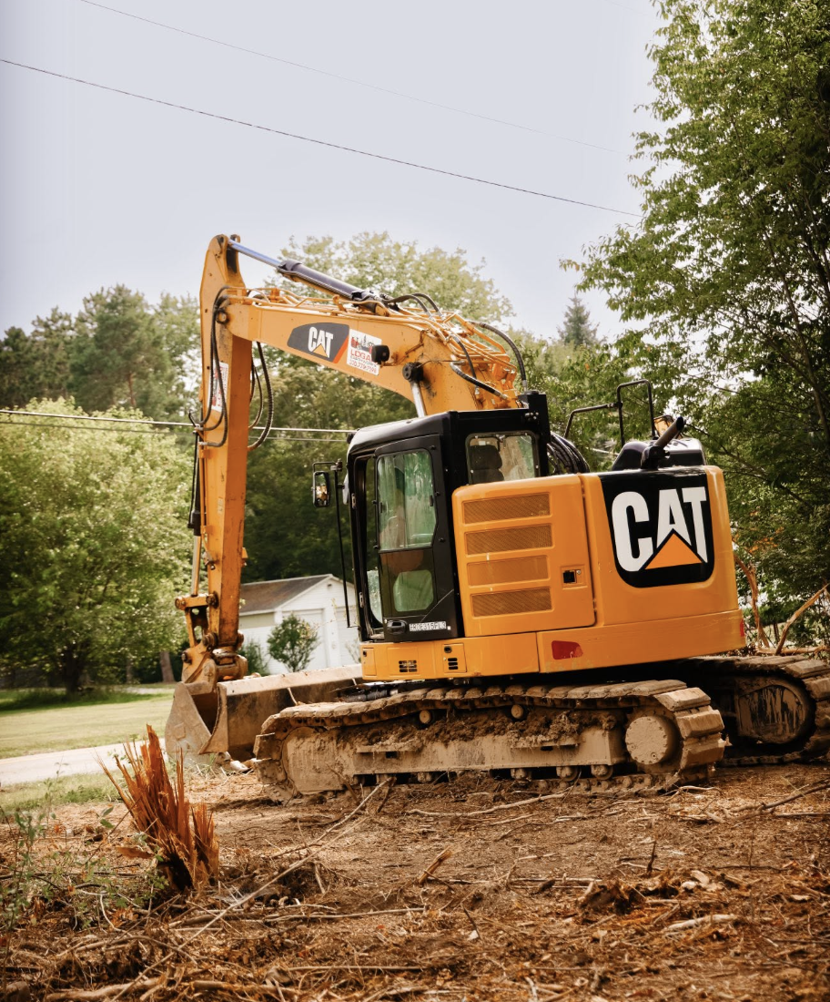 Excavation and dirt work preparing a residential homesite for the next phase of construction in Pittsburgh, Pennsylvania.