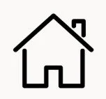 Simple line drawing of a house with a triangular roof and a chimney.