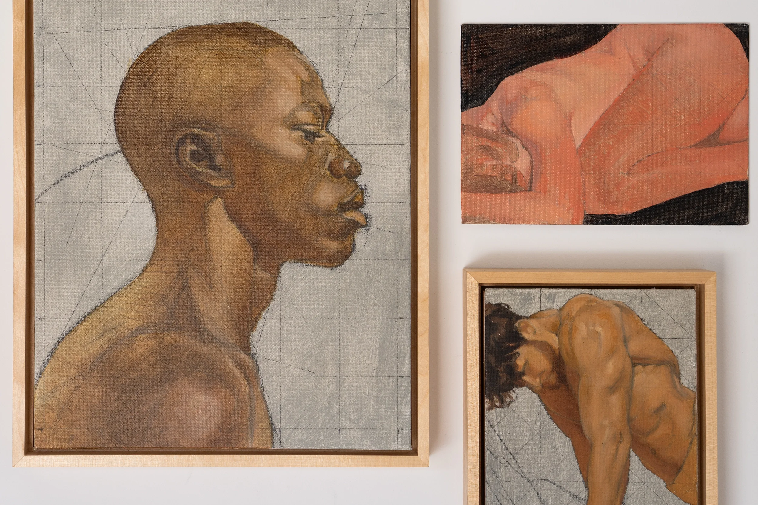 A collection of framed portrait and figure paintings by artist Alan Pepin.