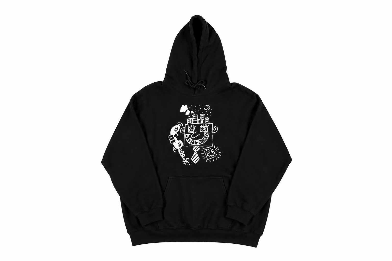 Black Hoodie with Hand-Drawn White Graphic.png