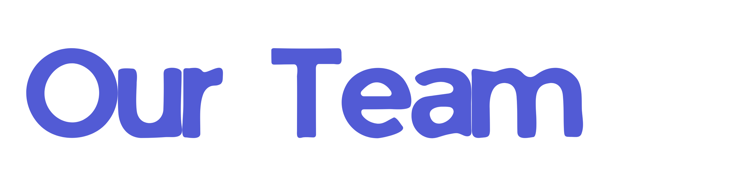 Text that reads 'Our Team' in blue font on a white background.