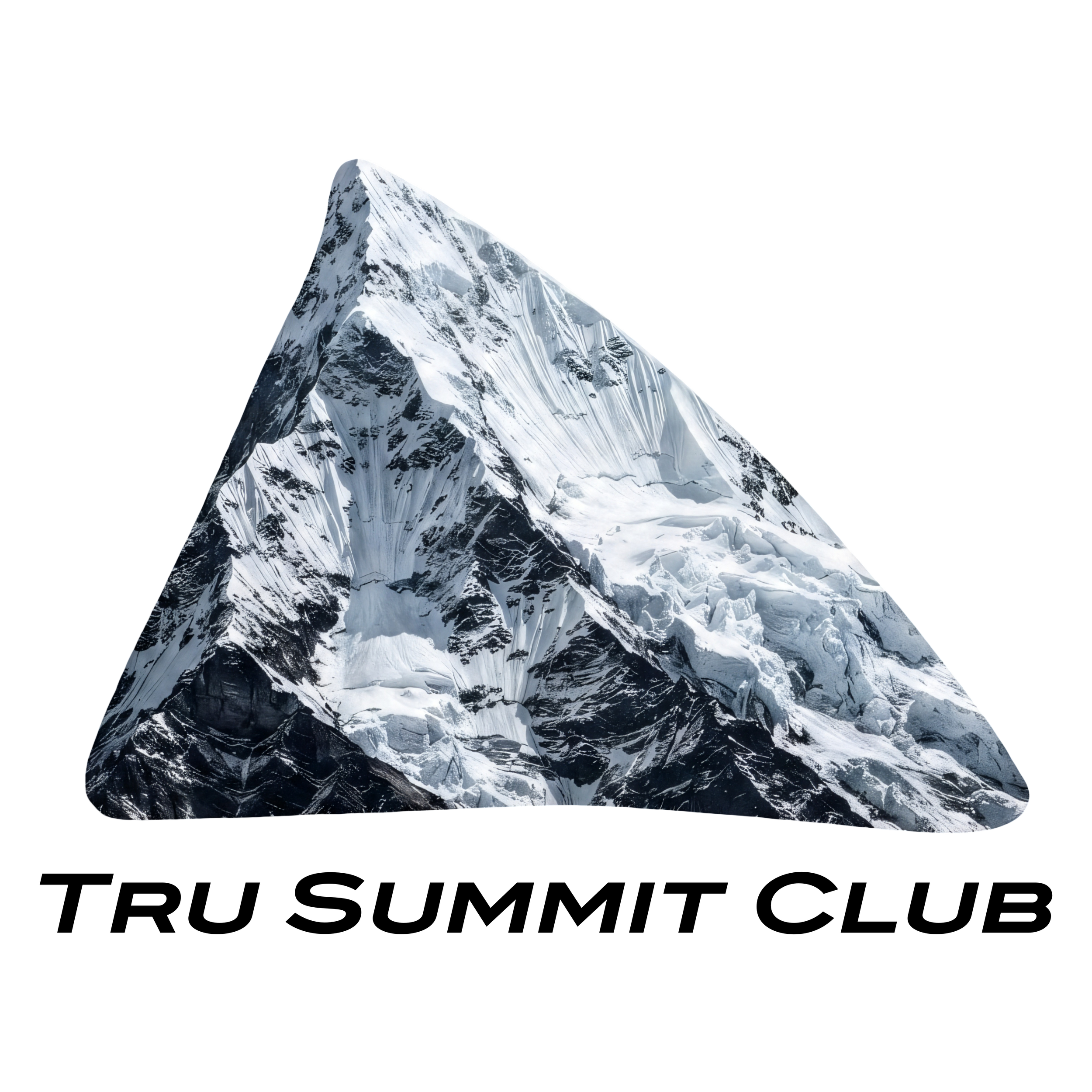 Snow-covered mountain peak against a white background.