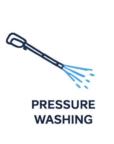 A pressure washer shooting a jet of water with the text 'Pressure Washing' at the bottom.