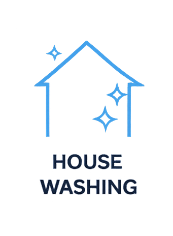 Illustration of a house outline with sparkles around it, and the words "House Washing" below.