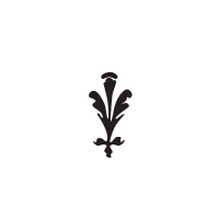 Small dark gray ornamental floral silhouette centered on a black background
