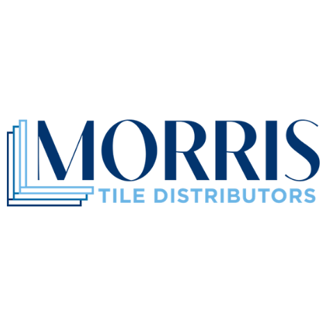 Morris Tile Distributors logo with stylized stacked tile graphic in blue and black text.