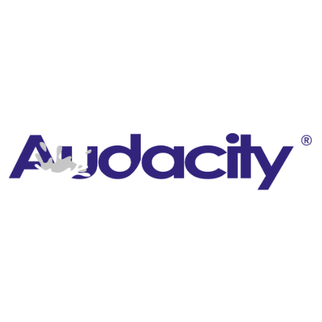 Audacity logo with black background and purple text