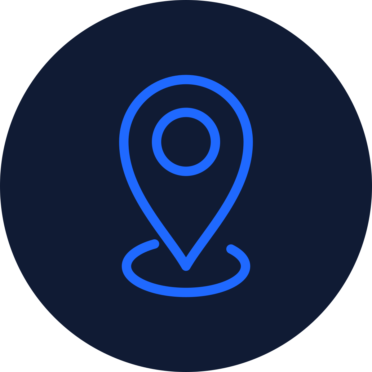 Blue GPS location icon on a dark background.