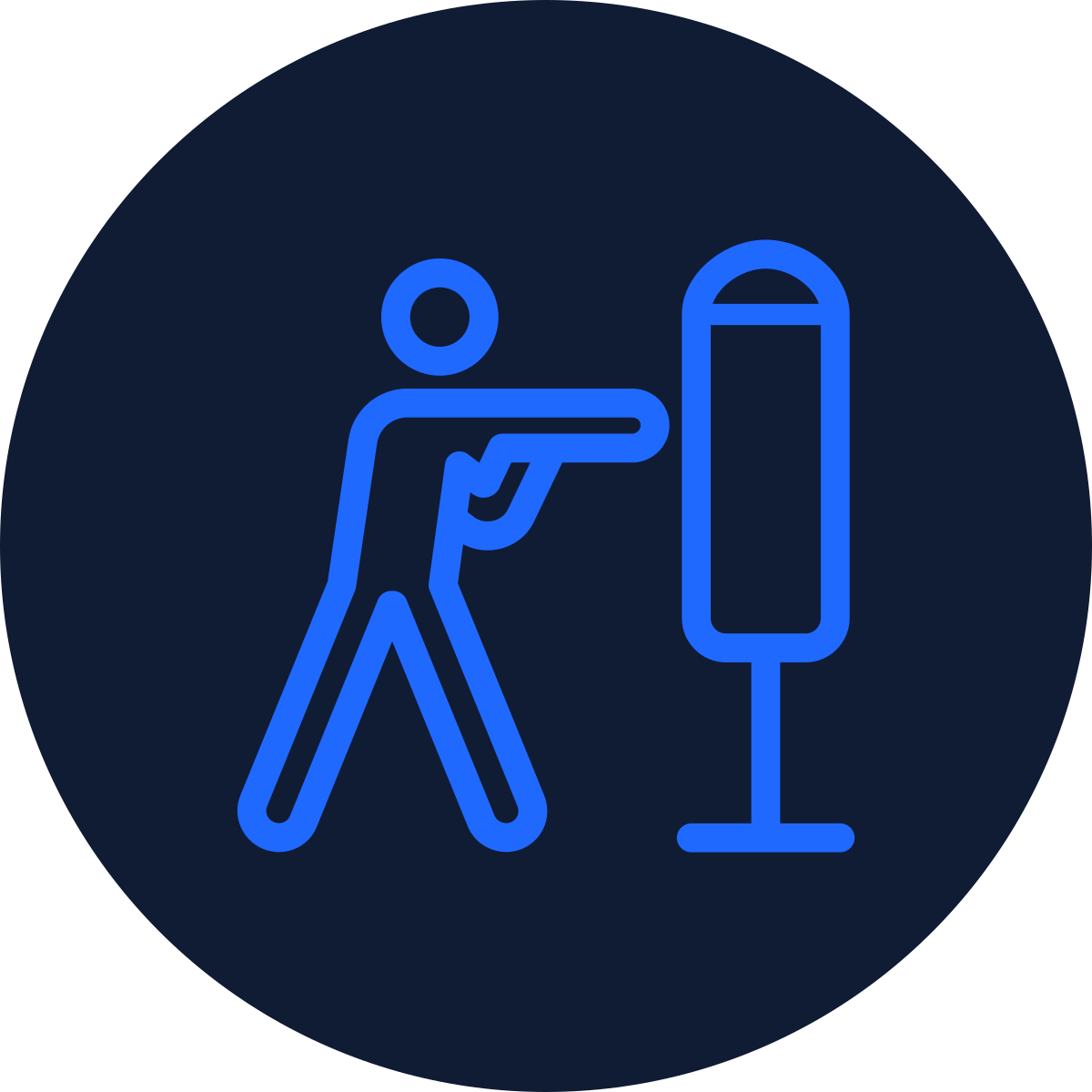 Blue icon of a person punching a punching bag.