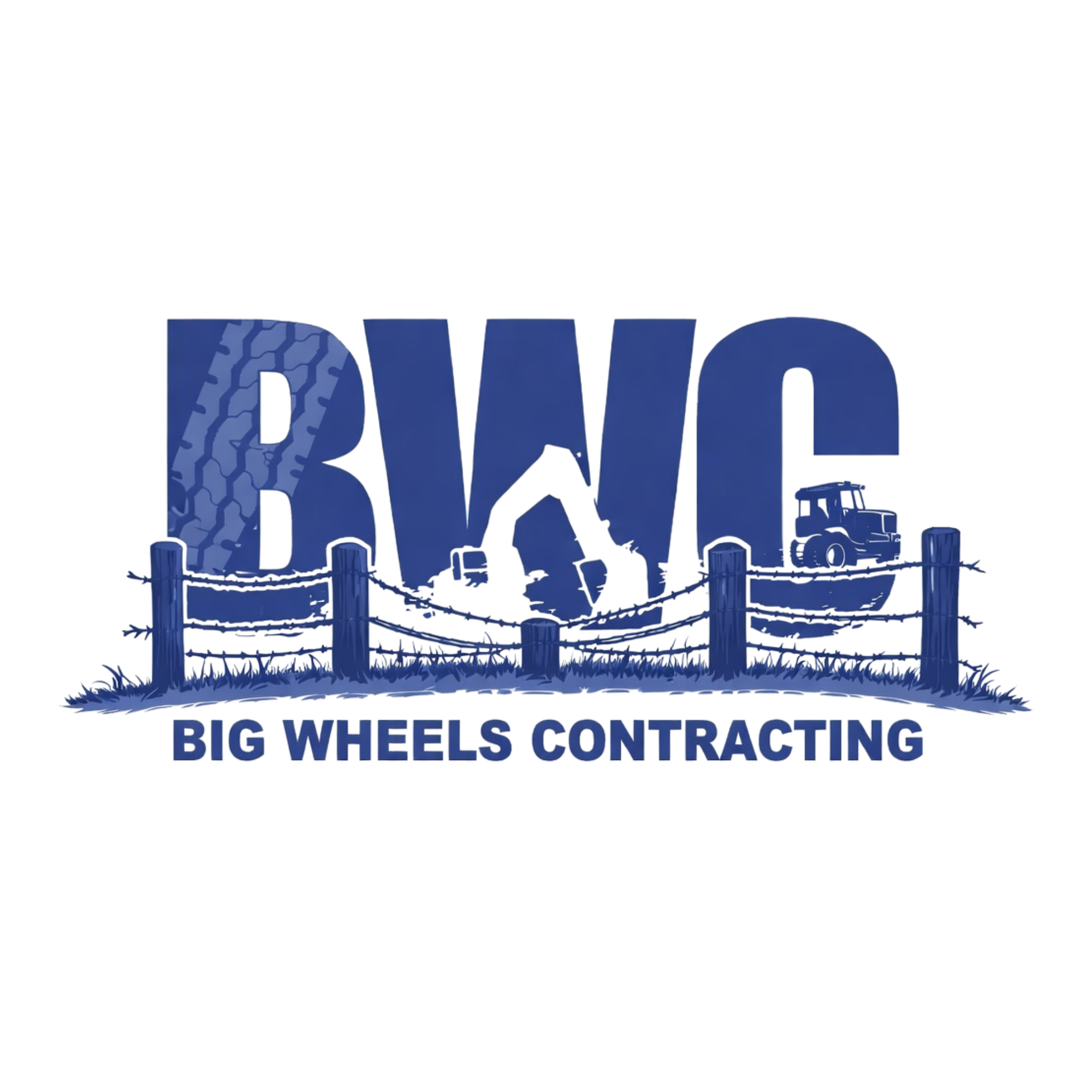 Logo of Big Wheels Contracting featuring the name in bold blue letters with tire tread pattern and a small wheel graphic above