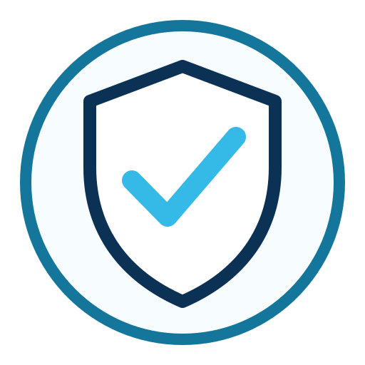Icon of a shield with a checkmark inside, symbolizing security or protection.